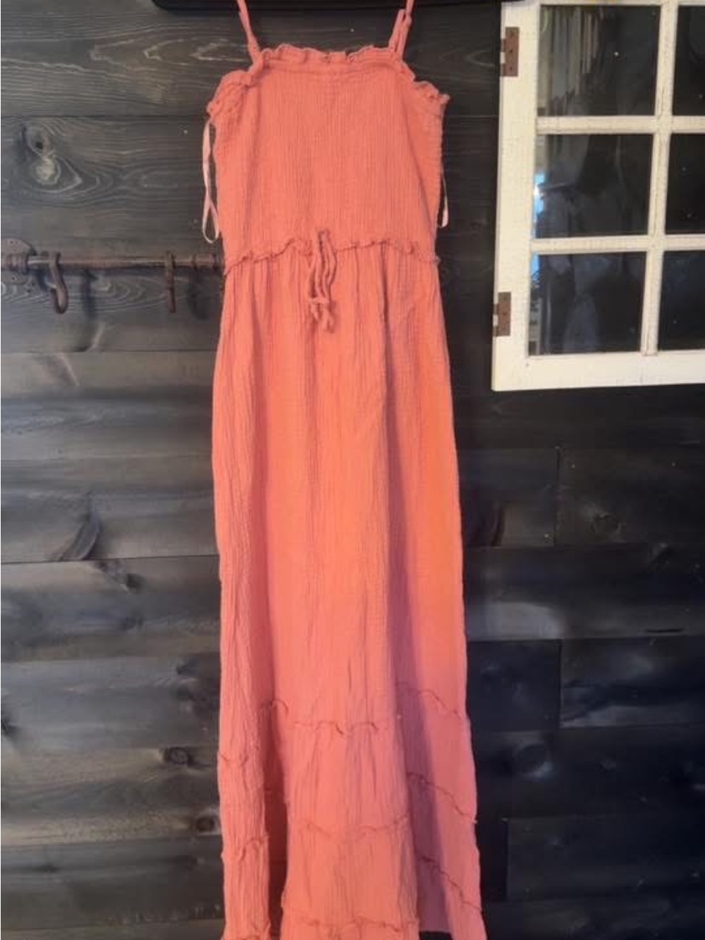 Coral Maxi Sun Dress with Adjustable Straps